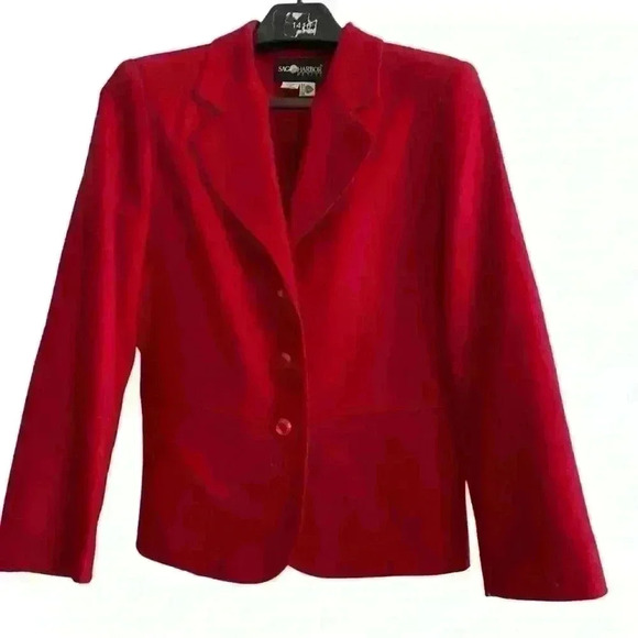Vintage Sag Harbor 100% Wool Blazer Size 8P Red Career Interview Classic Work - Picture 3 of 10